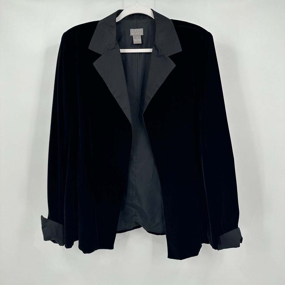Sigrid Olsen Women Old Money Velvet Jacket Sz 14 Black Minimalist Evening Blazer